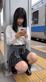 【AI創作パンチラシチュエーション Vol.2】駅のホームで無防備にしゃがみ込む制服美少女【フロントパンチラ】