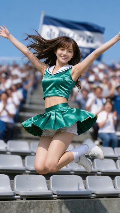 【画像54枚】光沢サテンのチアユニフォームと白アンスコ