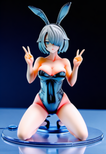 【フィギュア風】艶テカ黒バニー・グレイヘア美少女～ハイレグ食い込み＆誘惑の膝立ちポーズ