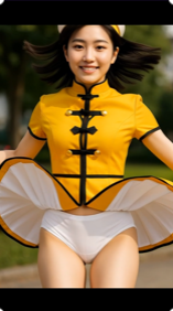 【AI動画】鼓笛隊練習で白アンスコをさらす3人の女の子