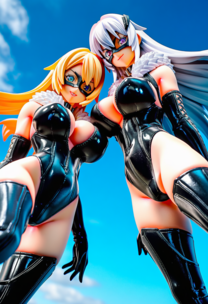 【超絶造形】実写級！ムチムチ黒光りスーツの金髪＆白髪ヒーローが「爆乳フィギュア」になって降臨！？【テカテカ質感/ドミノマスク/百