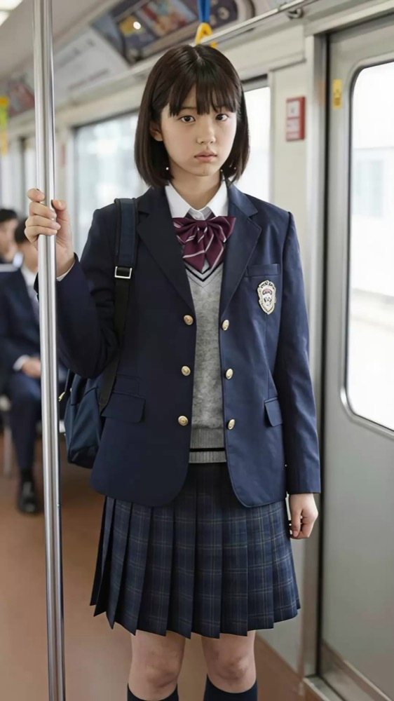 電車内で飛び散る制服