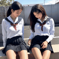 〖パンチラ動画〗制服スカートの下から覗くパンチラ！屋外でしゃがみ込み大胆セクシーショット♡