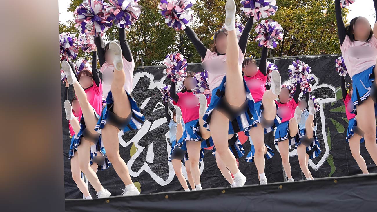 【４K60P】有名私立大の大人数JDチアダンス第3弾！！至近距離で激カワJDを撮影！！ハイキック、太もも、ぷよぷよ尻肉あります！