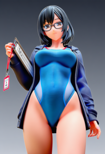 【フィギュア風】先生の競泳水着チェックメガネ巨乳女教師のプールサイド採点タイム 高画質