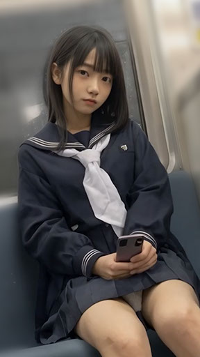 【AI動画】制服女子に電車内で生パンツ見せてもらった【電車対面】