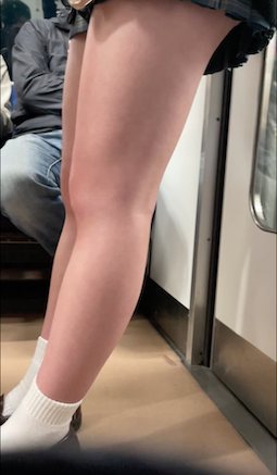 すべすべの太ももがエロいミニスカJKをじっくり視姦