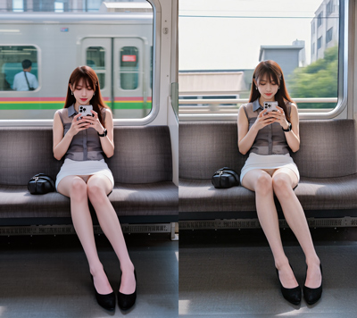 【電車対面】美麗美脚OLの白