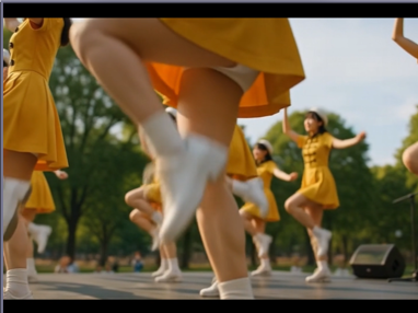 【ＡＩ動画】ある黄色い衣装の鼓笛隊の一日（後篇）・押し相撲やステージ等で白アンスコ丸見え