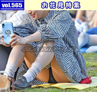 【再販】vol.565：お花見特集：ギンガムチェックのシャツワンピ内に見えるプックリと盛り上がった黒生Pがエロいです他、多数収録！