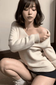 〖動画〗胸を隠すつもりがまったく緩いセーターを着た彼女のドキッとする瞬間♡