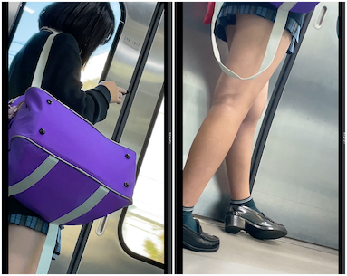 立ってるだけで見えちゃう激ミニ青チェ
