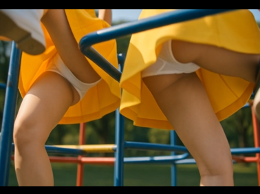 【ＡＩ動画】ある黄色い衣装の鼓笛隊の一日（前篇）・ジャングルジム等で遊んで白アンスコ丸見え