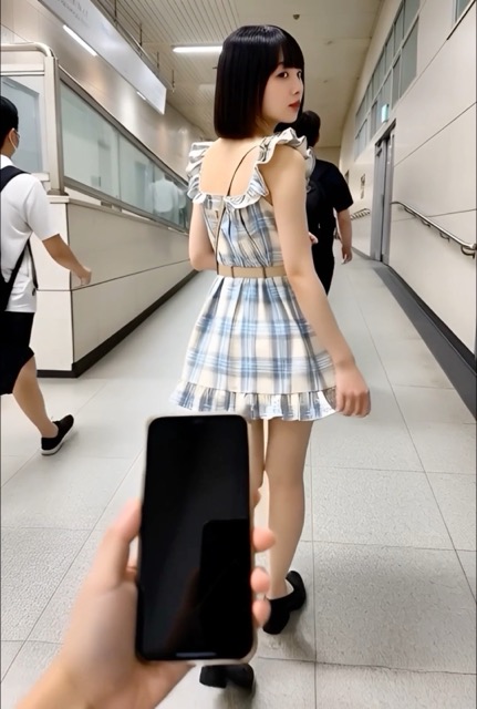 盗撮めくり　ショートカットのかわいいワンピのお姉さんをスカートめくり