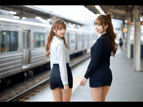 駅のホームを歩く美人OLの制服が消えおっぱい全開に！