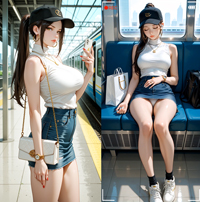 【電車対面】デニミニ美麗ギャル様の白